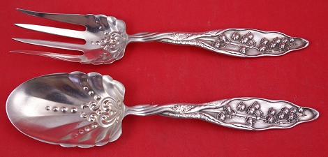 Salad Serving Set FH AS w/ beaded design embossed in bowls 8 7/8